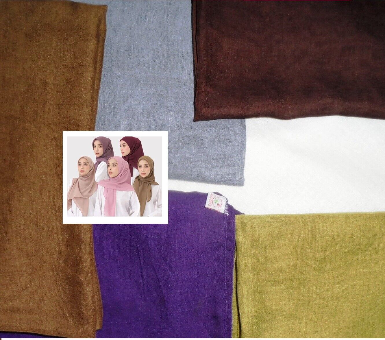 Lot 6 Pcs Brown Gray Purple Green Cotton Square Scarves Hijab Solid Plain 42x42