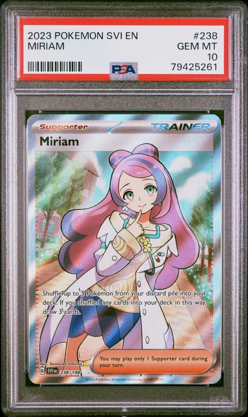 PSA 10 Miriam 238/198 Scarlet Violet Trainer Holo Pokemon Card Gem Mint