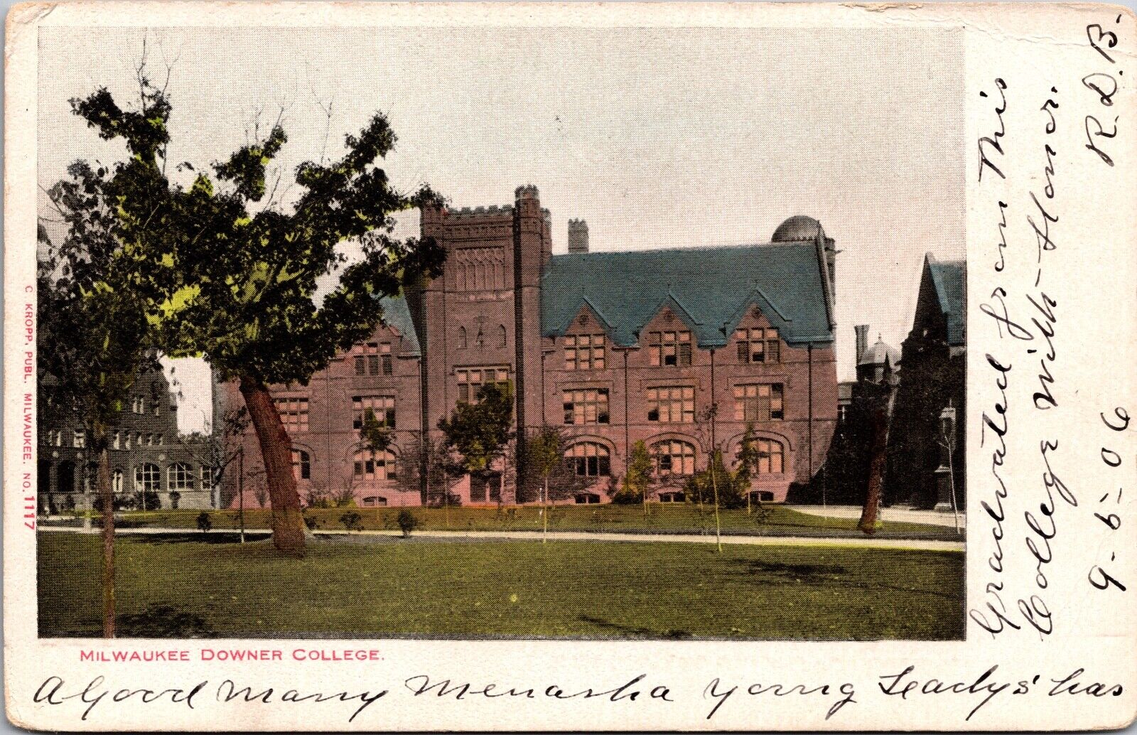c.1906 Milwaukee Downer College Undivided Back Wisconsin Posted Postcard 6N