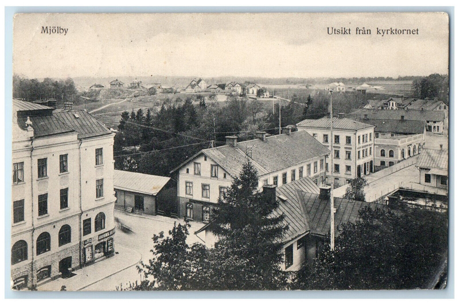 1914 View From The Church Tower Mjolby Sweden Antique Posted Postcard