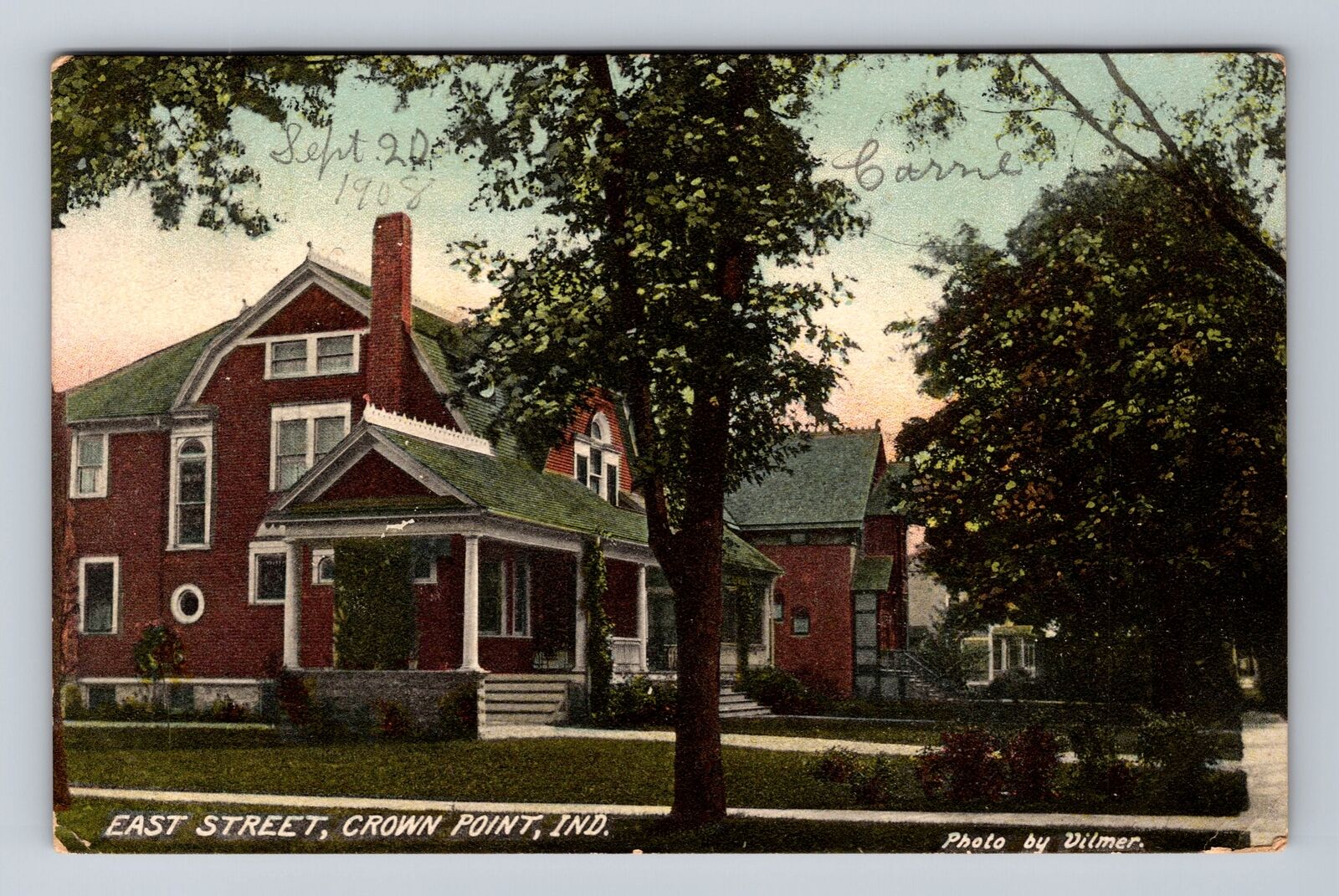 Crown Point IN-Indiana, Residential Area, East Street, Antique Vintage Postcard
