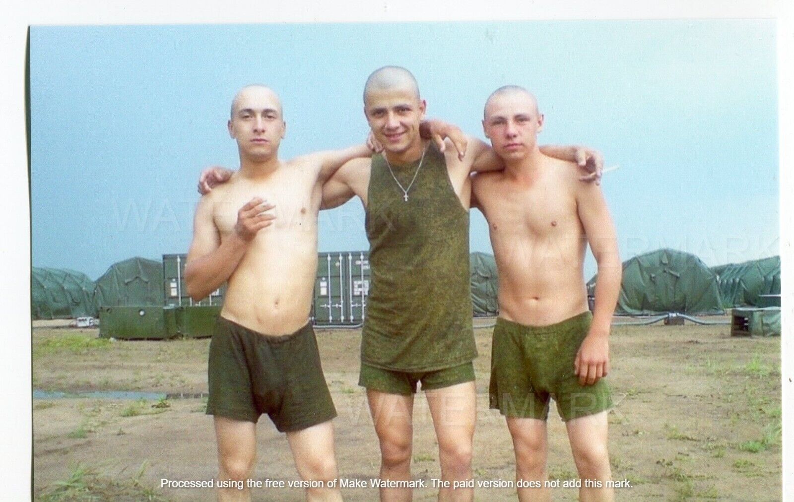 REPRINT 2000\'s Shirtless Handsome young man gay russian Soldiers vtg photo