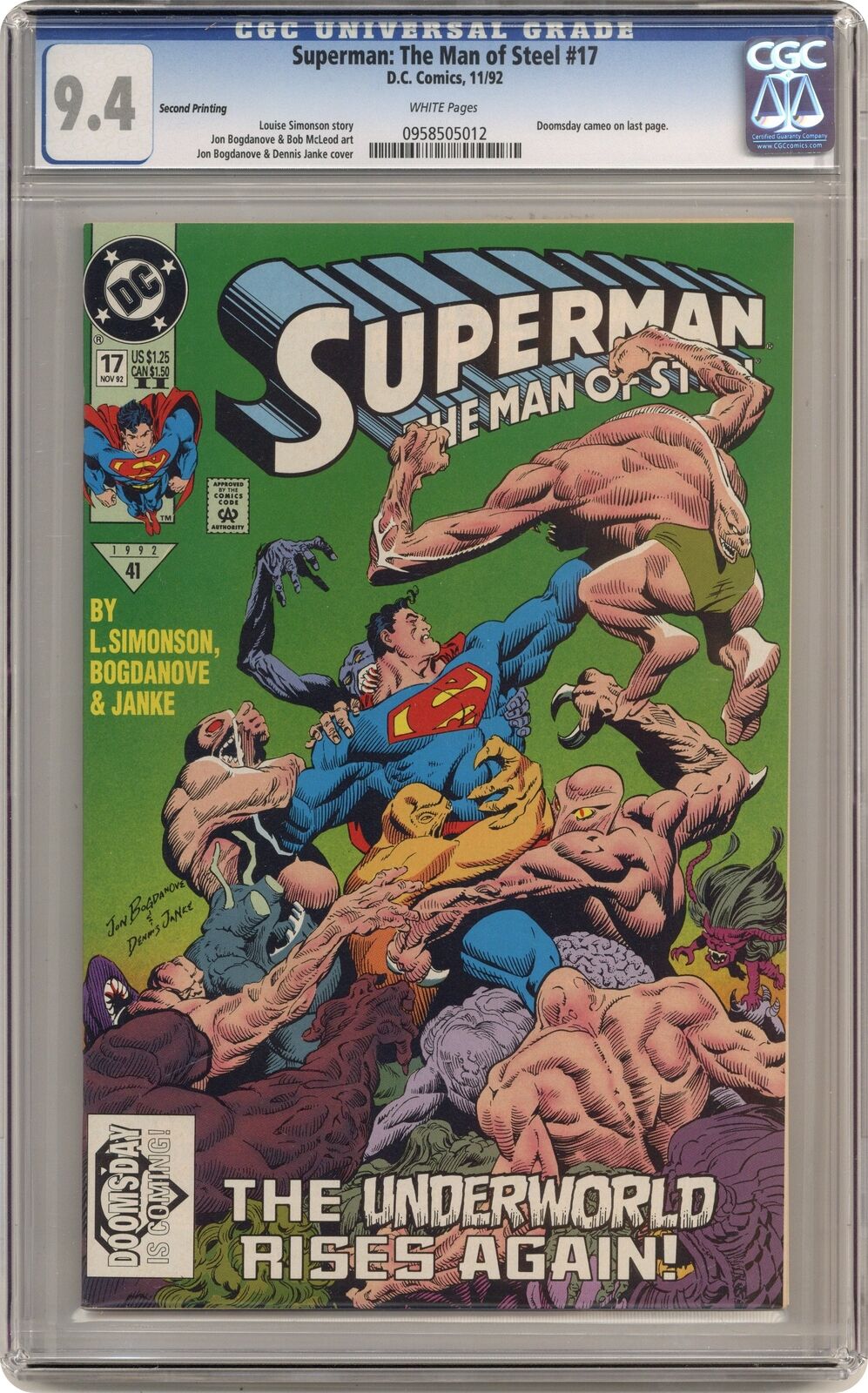 Superman The Man of Steel #17REP.2ND CGC 9.4 1992 0958505012