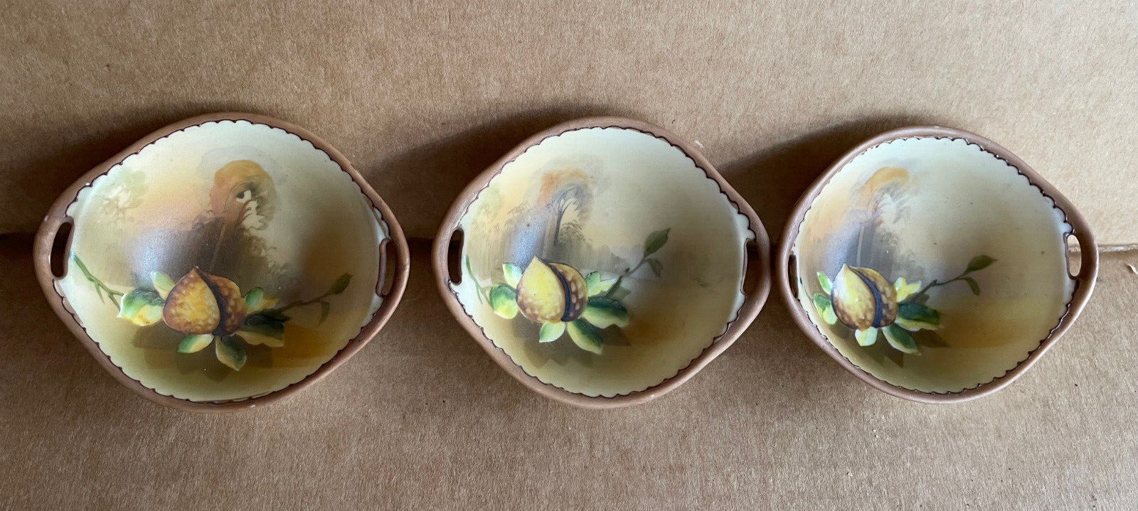 3 Piece Hand Painted Japanese Nippon Porcelain Dipping/Saki Bowl Set