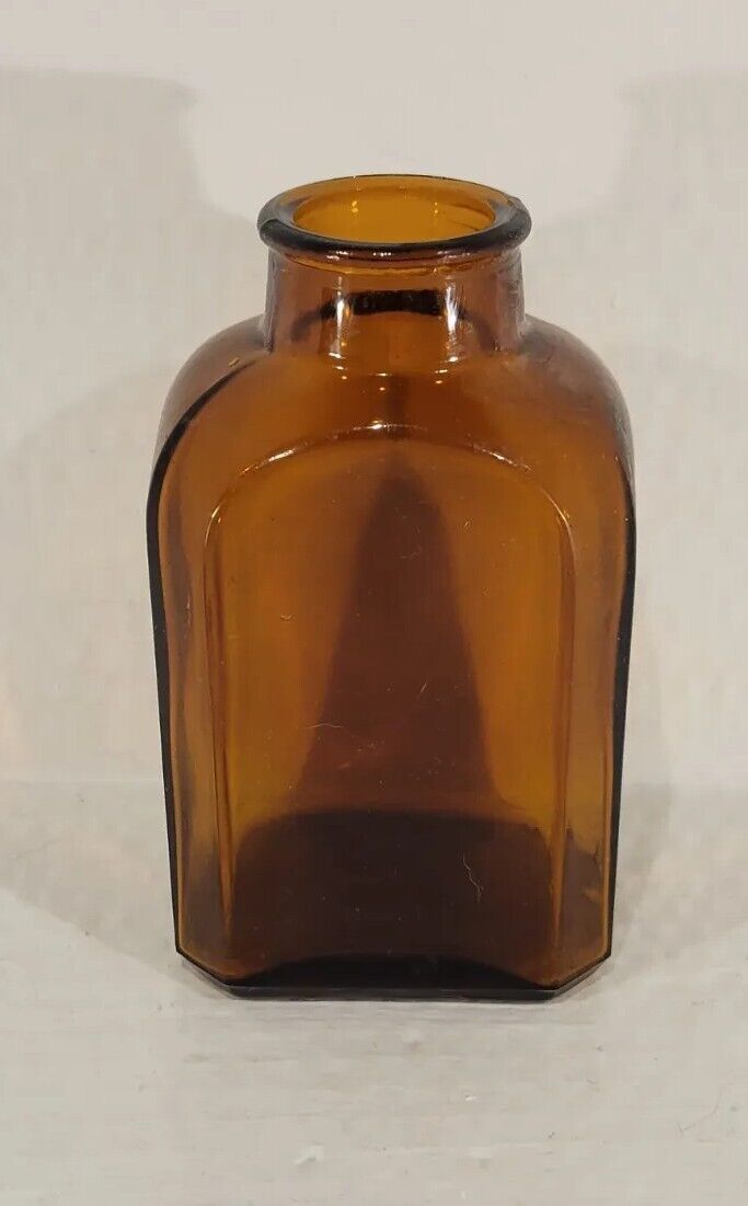 Vintage Square Amber Bottle Brown Glass Snuff Medicine