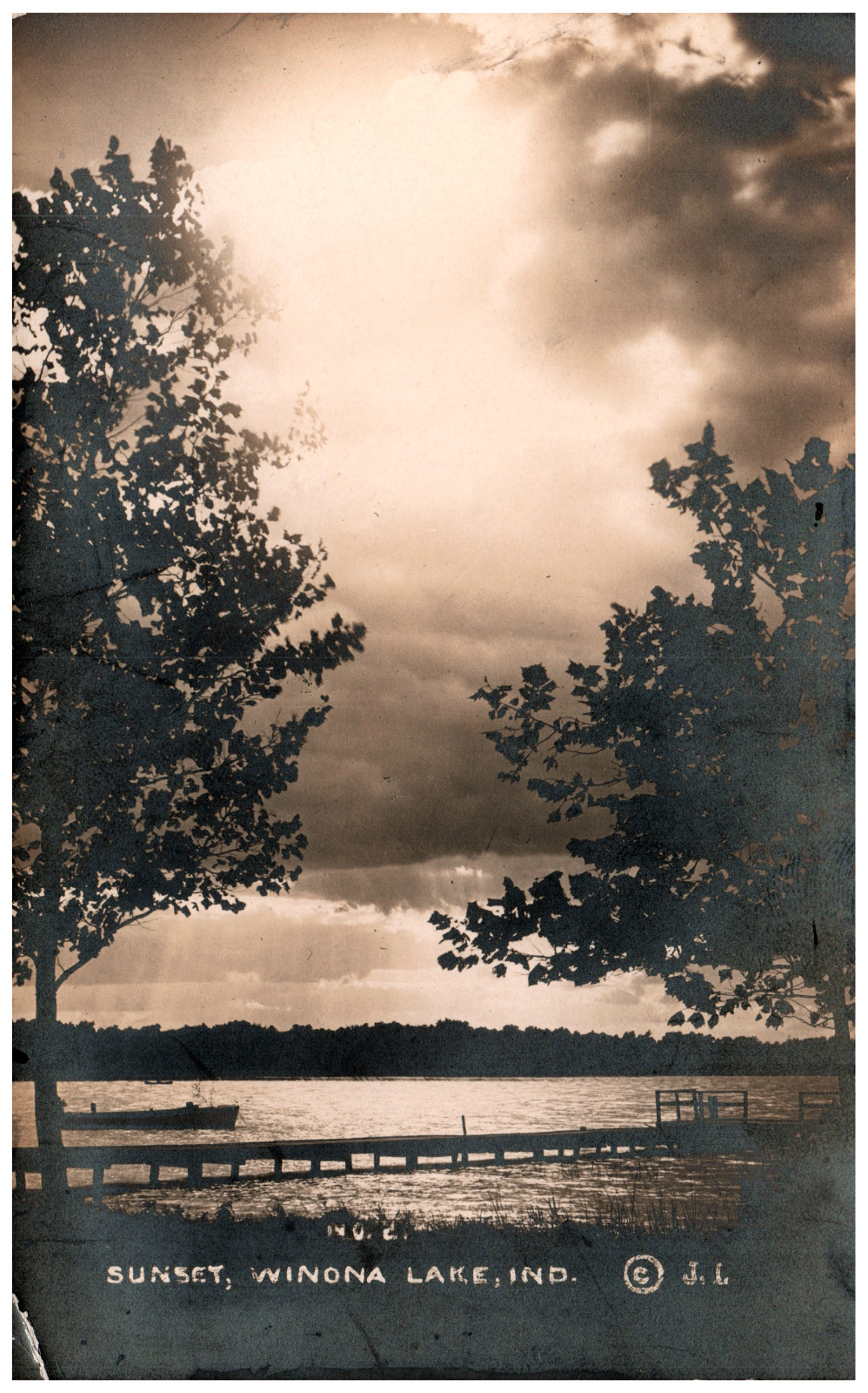 Postcard RPPC Winona Lake Sunset View, IN Vertical Card