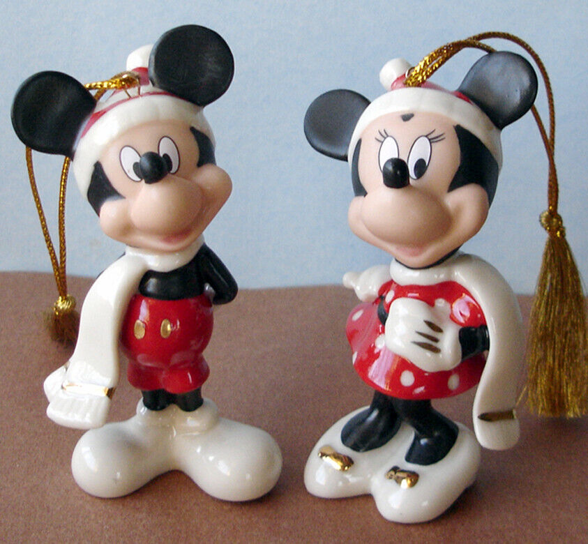 Lenox Disney Mickey & Minnie Mouse Winter Ornaments 2 PC Figurine Set  New