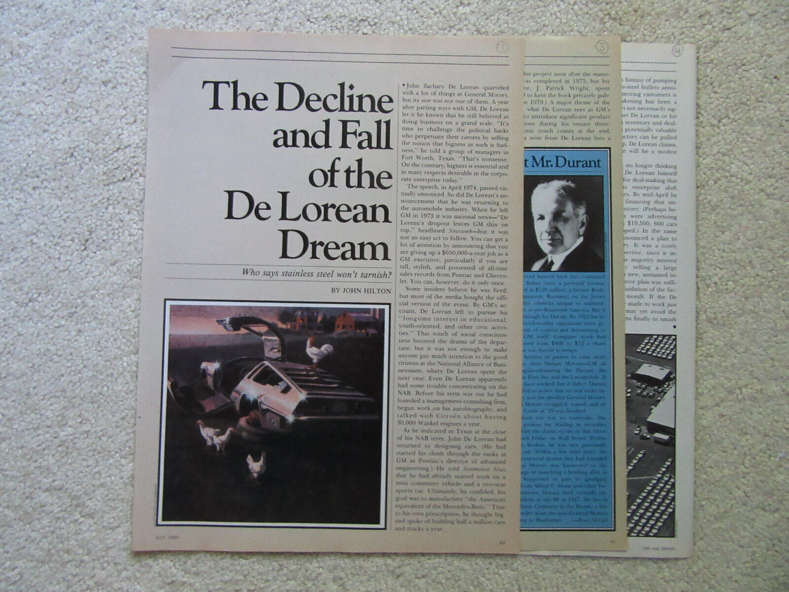 1982 Article, De Lorean, Automobile, General Motors, John Zachary