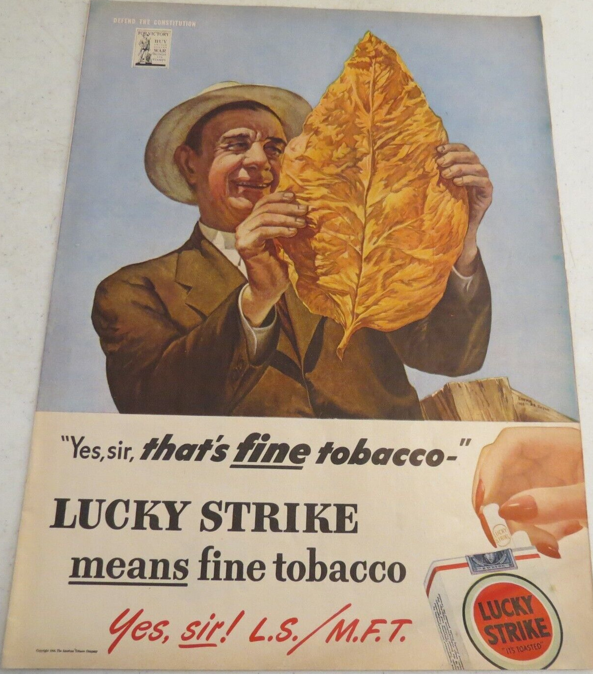 1944 Print Ad  Lucky Strike fine tobacco Cosmo De Salvo Illus  Home Front WWII