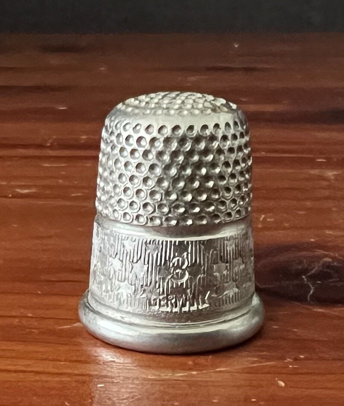 Vintage Silver Tone Size 3 Or 8 Metal Dimpled Thimble W/ Stars Stamped Germany