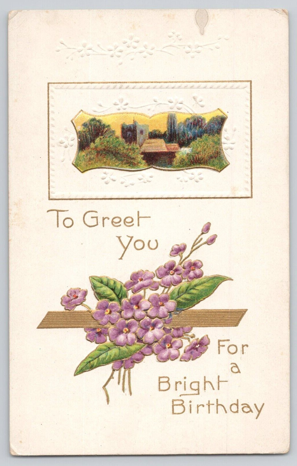 Postcard Embossed Birthday Greetings Flowers