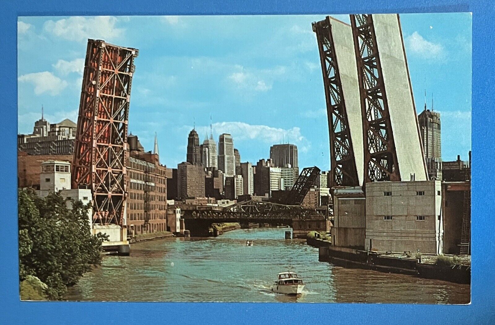 Illinois IL Chicago River Ontario & West Erie Street Bridge Downtown Postcard