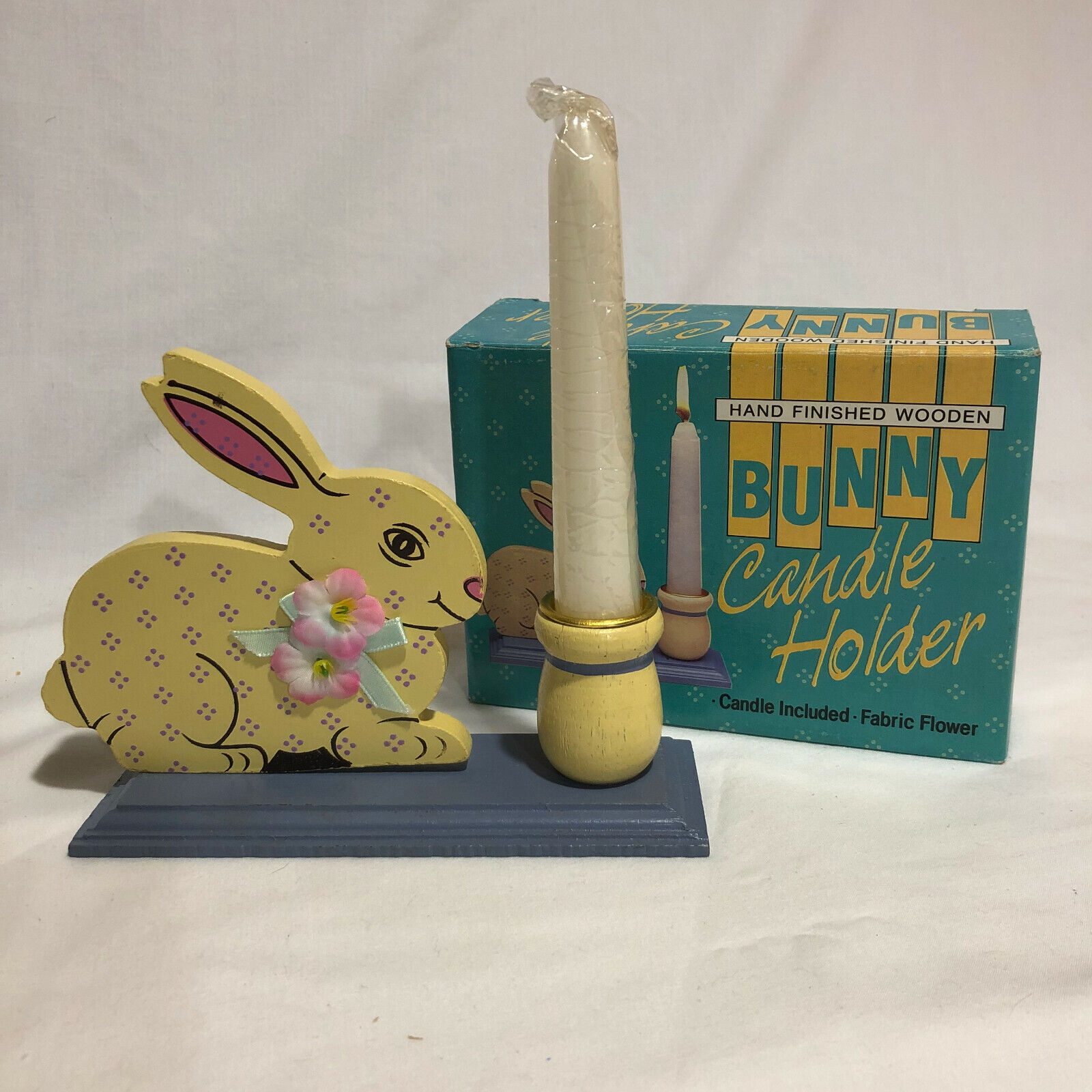 Vintage Wooden Easter Bunny Candleholder In Original Box- Adorable
