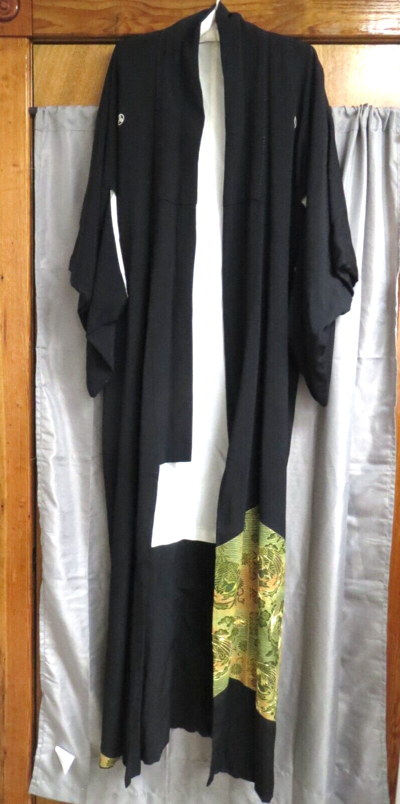 Spectacular Vintage Japanese Silk? Black Printed 60” Long Kimono