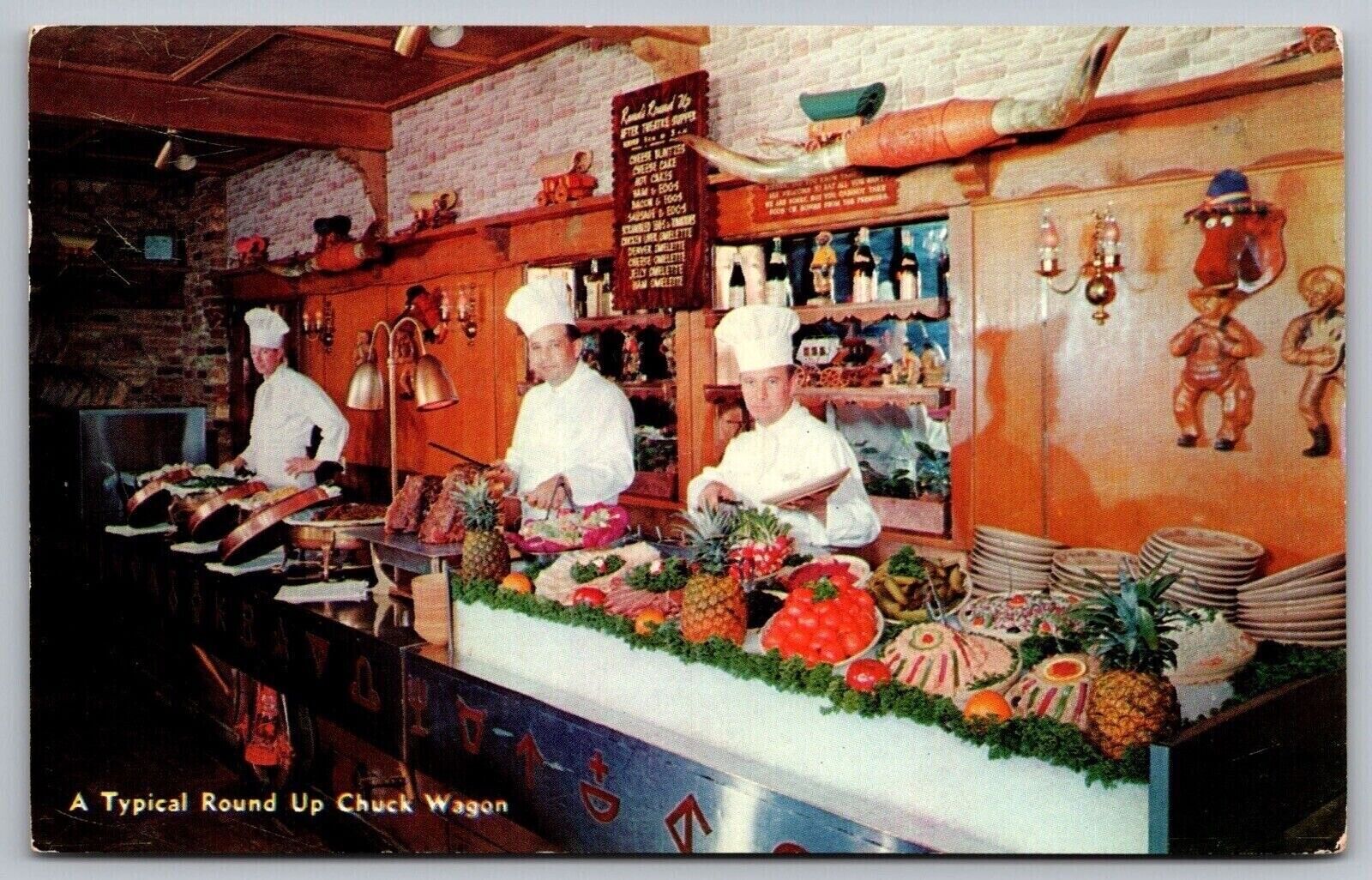 Round Up Chuck Wagon Rands Dinner Interior Resaurant Cancel 1957 VNG PM Postcard