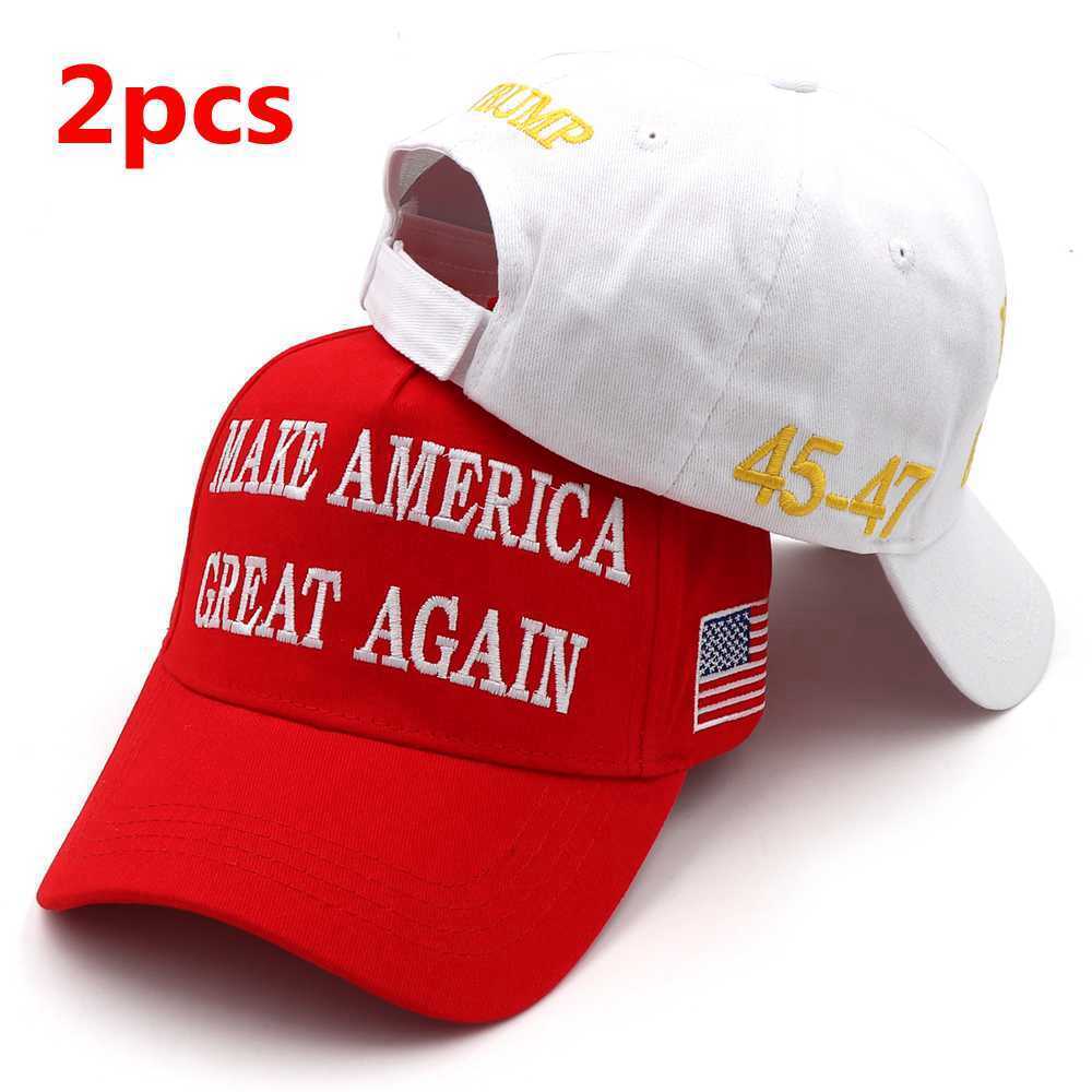 2pcs Trump 2024 MAGA RED White Hat 45-47 Baseball Cap Make America Great Again