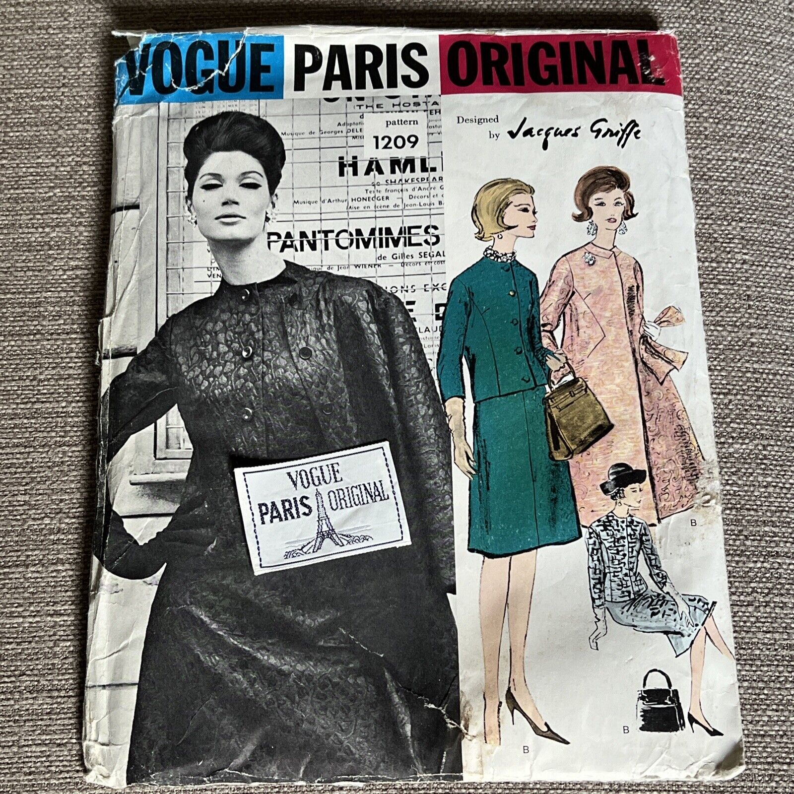 1960s Vintage Sewing Pattern VOGUE PARIS ORIGINAL Jacques Griffe Suit 1209 Sz 12