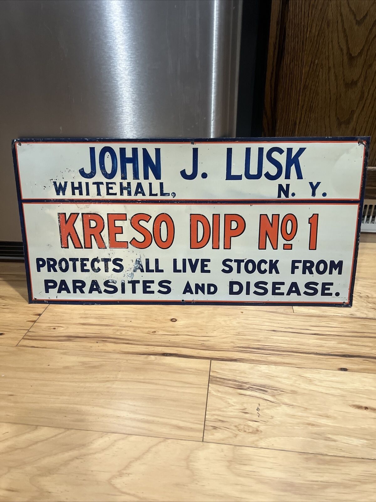 Vintage 1940s Kreso Dip No.1 Sign John J. Lusk Agriculture/Livestock Sign