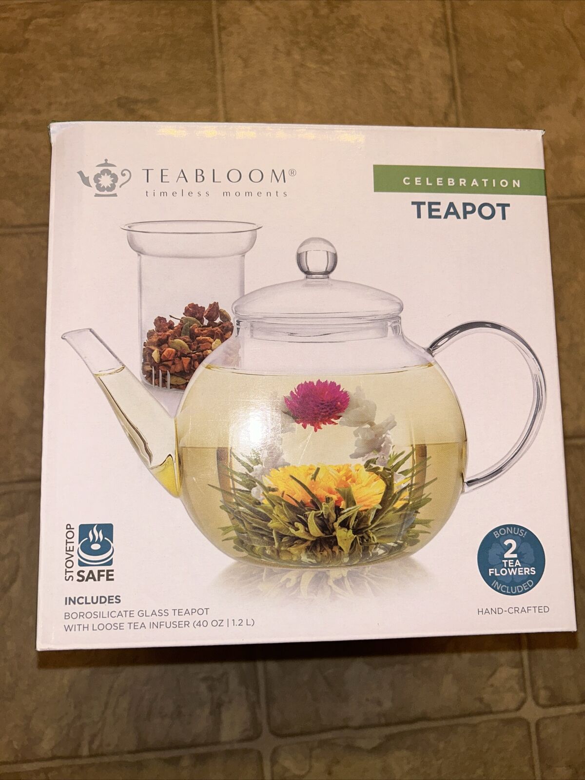 Teabloom Celebration Teapot & Canister With 12 Varities Of Flowering Teas