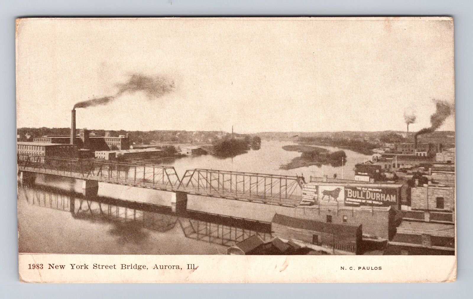Aurora IL-Illinois, New York Street Bridge, Antique Vintage Souvenir Postcard