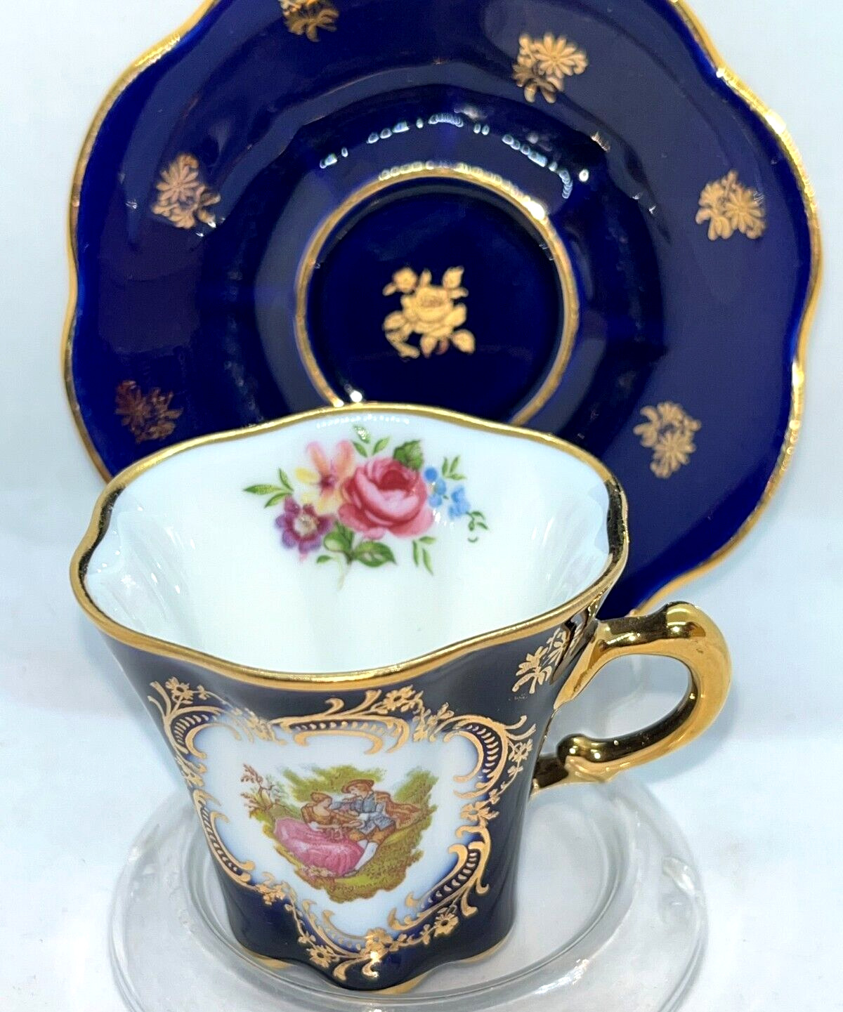 Vintage Imperia Limoges France Porcelaine Demitasse Cup & Saucer Cobalt, 22k