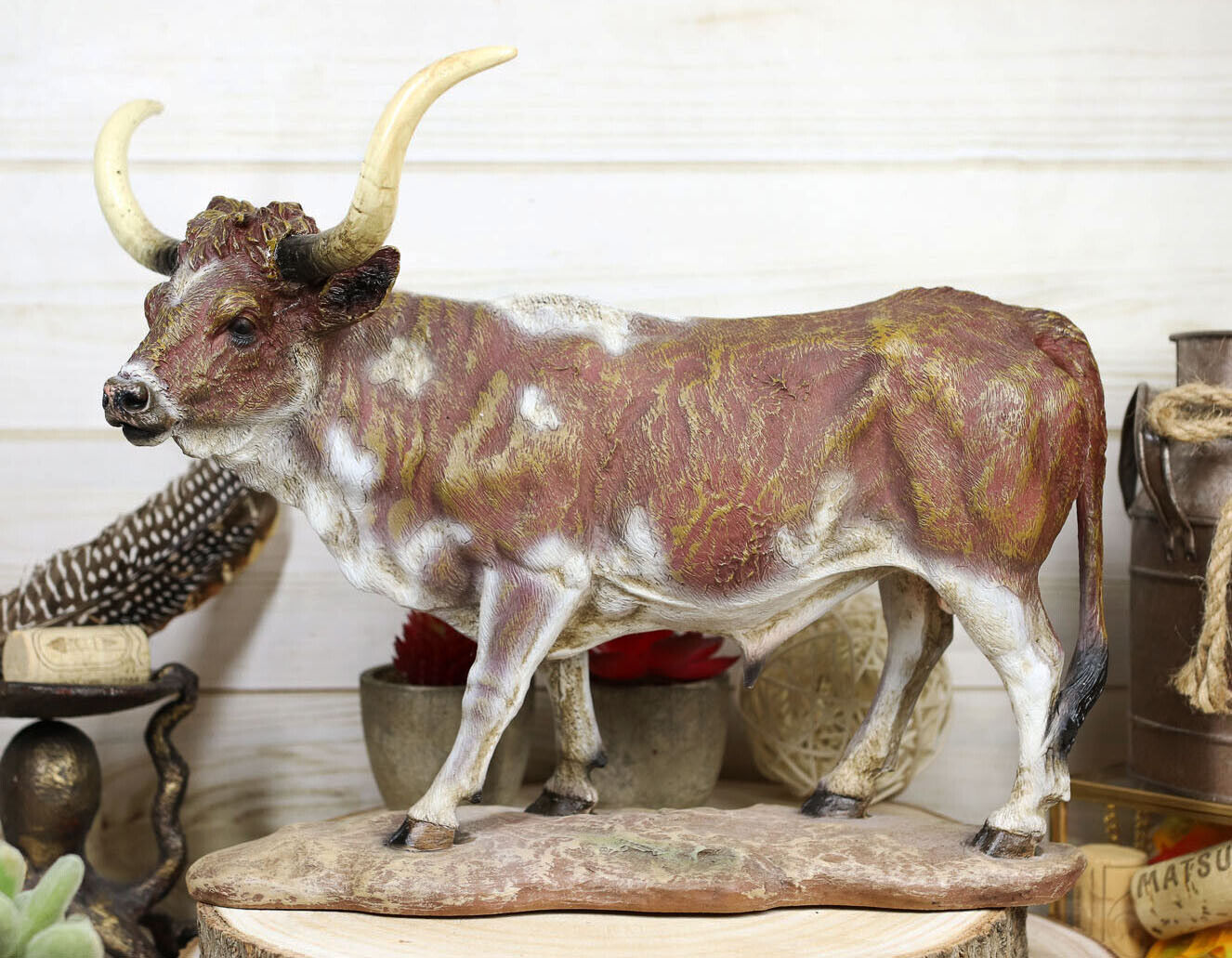 Lifelike North American Texas Longhorn Cattle Cow Steer Collectible Figurine 12\