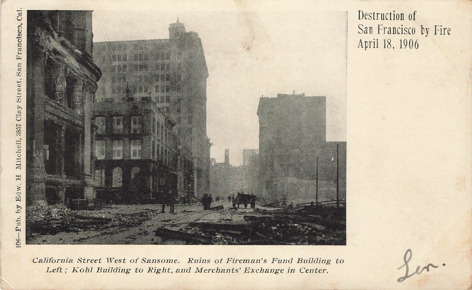 Destruction of San Francisco by Fire April 18, 1906 Postcard