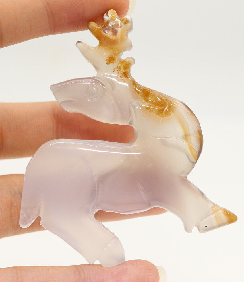 hand carved transparent white agate jade stag sika deer shape decorations P345