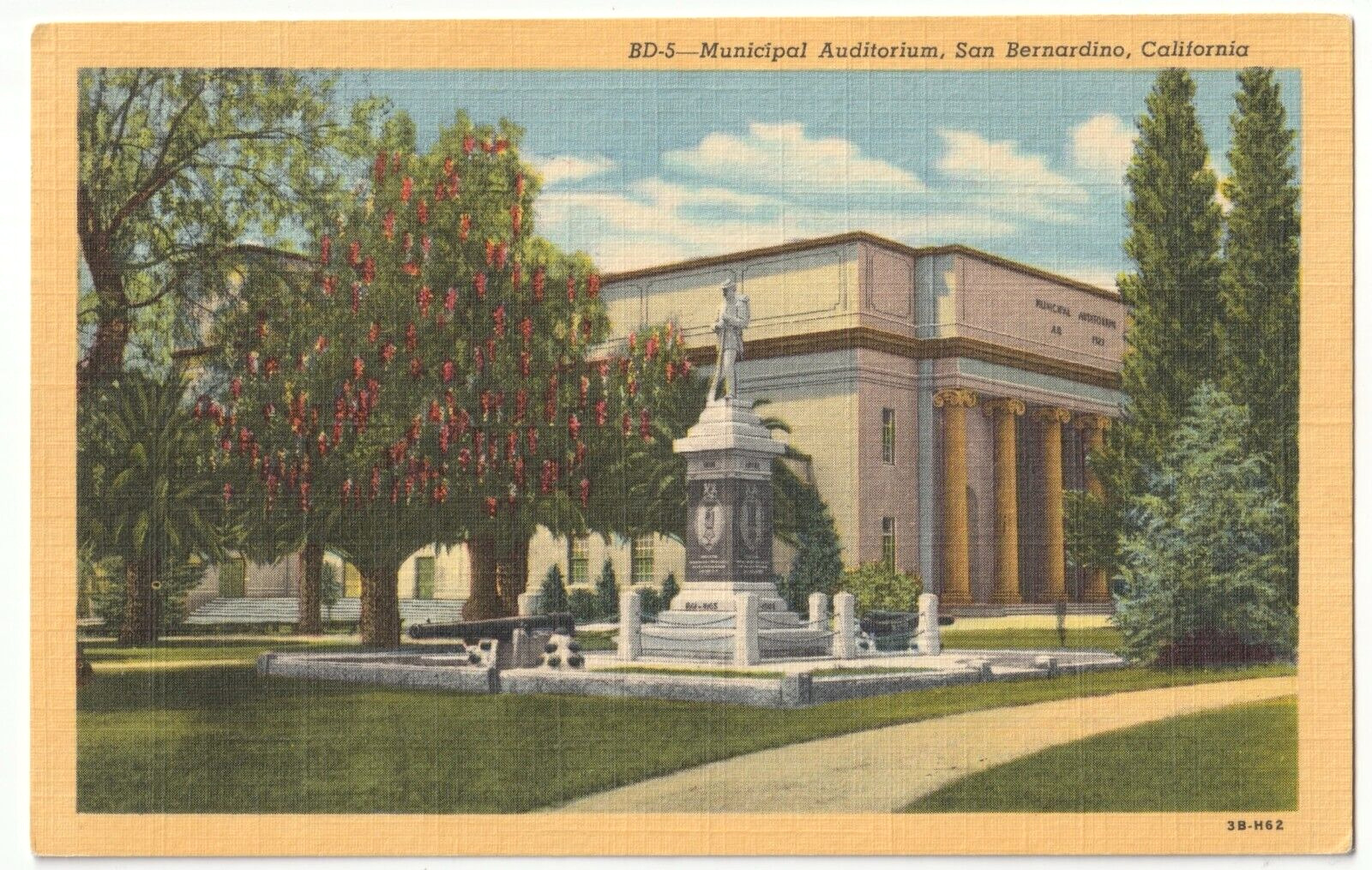 Municipal Auditorium-San Bernardino, California CA-1943 postcard