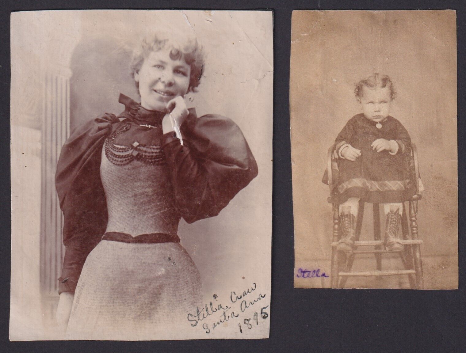 1895 & 1875 Photos of Estella Jessie Craw (Porter) of San Bernadino California