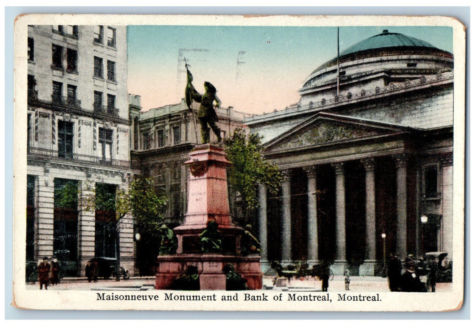 Montreal Quebec Canada Postcard Maisonneuve Monument Bank of Montreal 1924