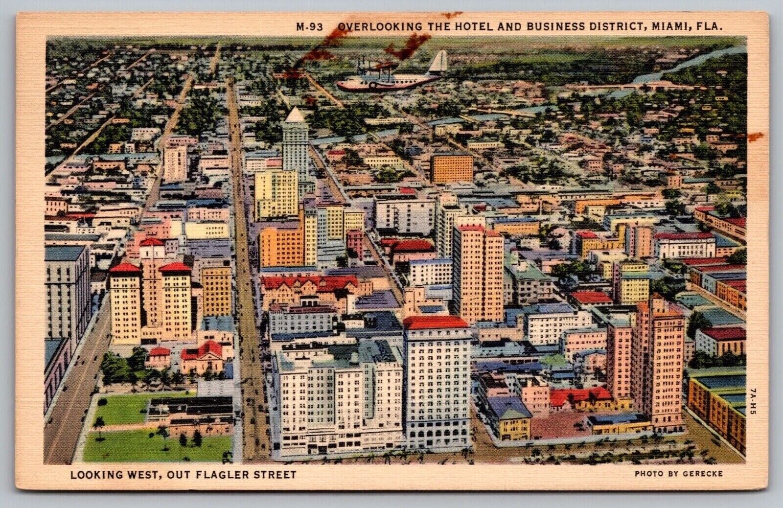 Hotel Business District Miami Florida Flagler Street Aerial View Plane Postcard