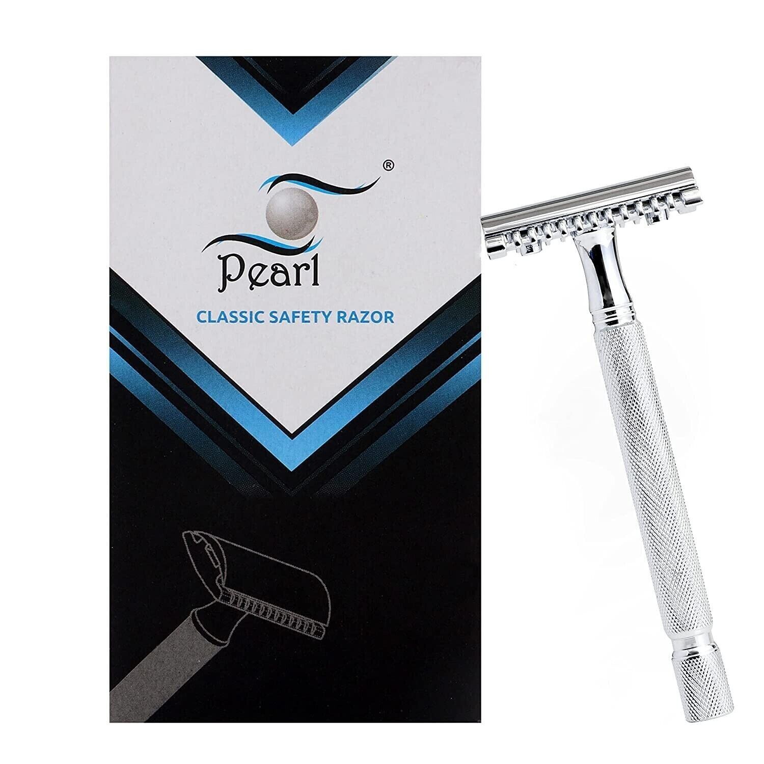 Pearl Shaving Double Edge Safety Razor with 10 Platinum Coated Double Edge Blade