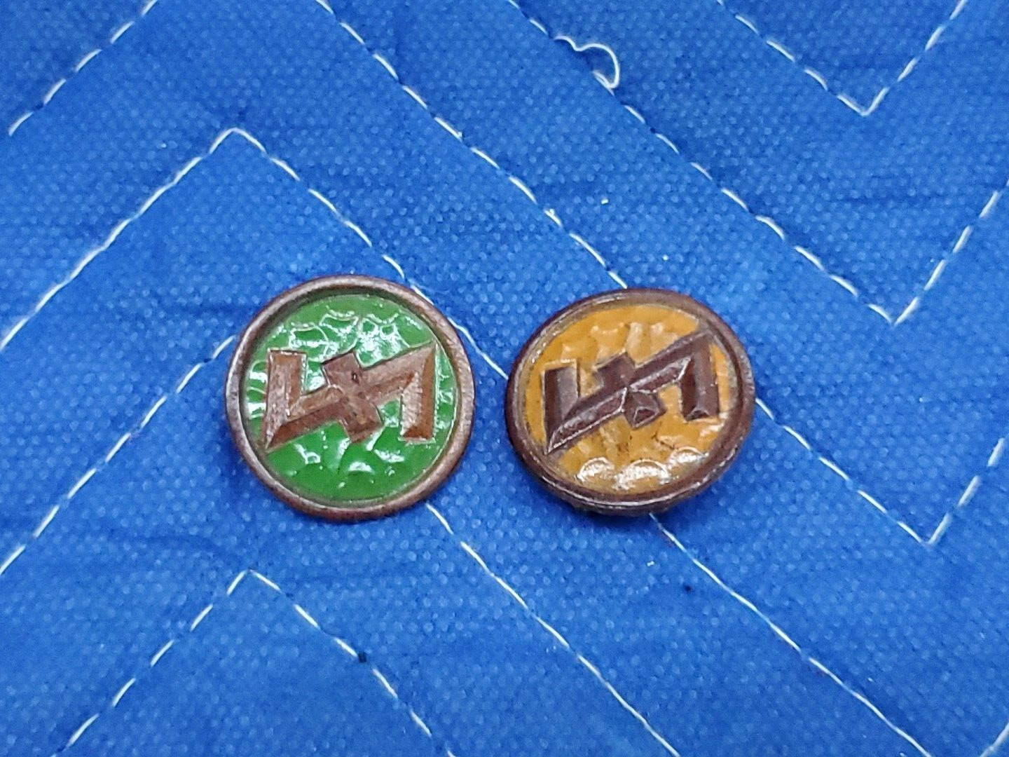 2 Vintage WW2 German Wolfsangle Rune Badges SS Panzer Division?   Ships Free