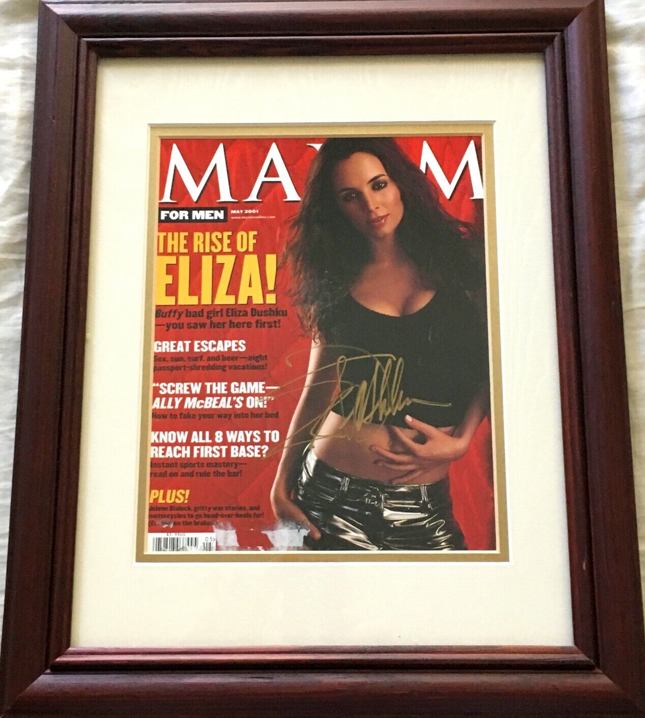 Eliza Dushku autographed signed sexy 2001 Maxim magazine cover matted framed JSA