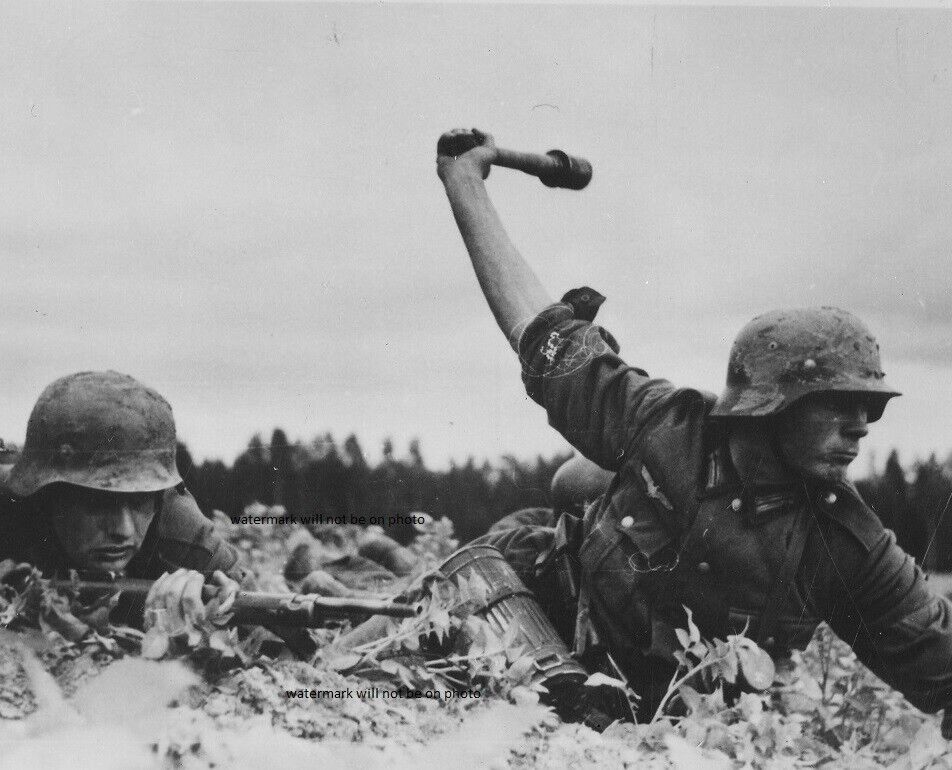 German Soldier throwing Stick Grenade in Russia 8x10 WWII WW2 Photo Picture 232