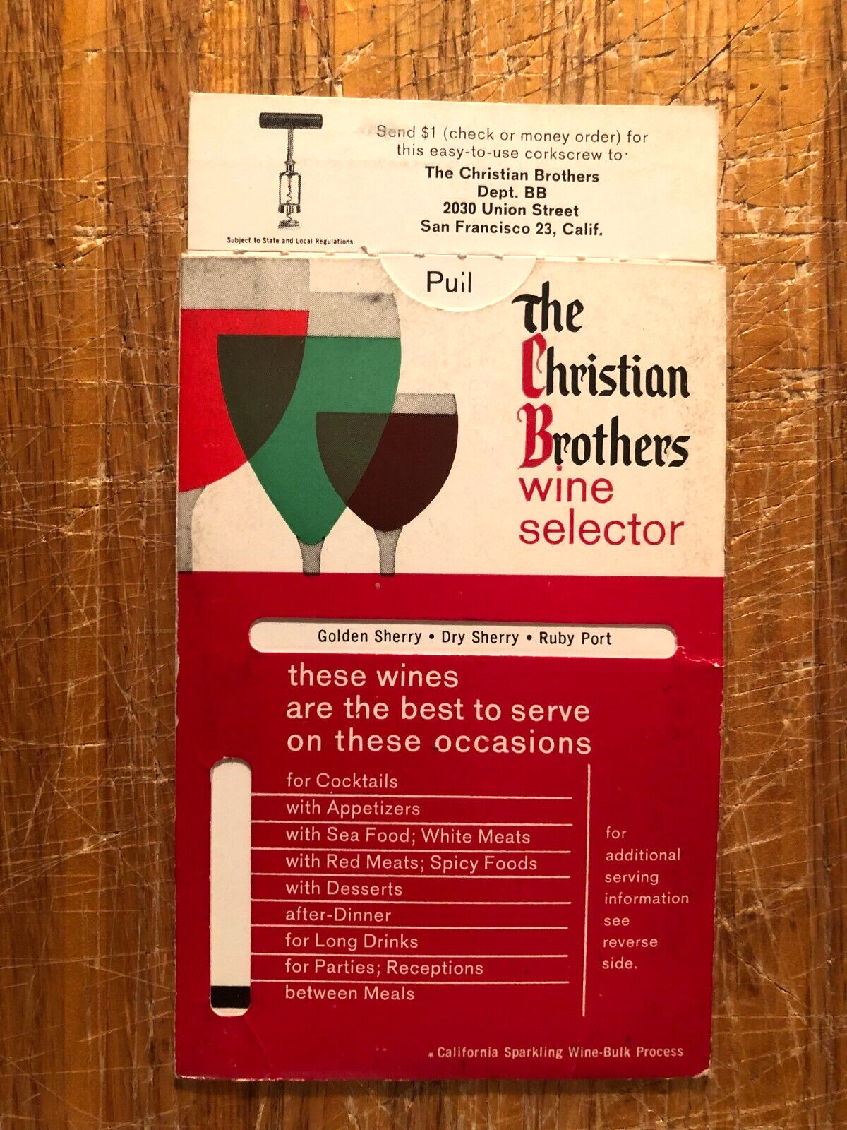 Vintage 1964 Christian Brothers Wine Selector 5 1/4in. Exc Cond