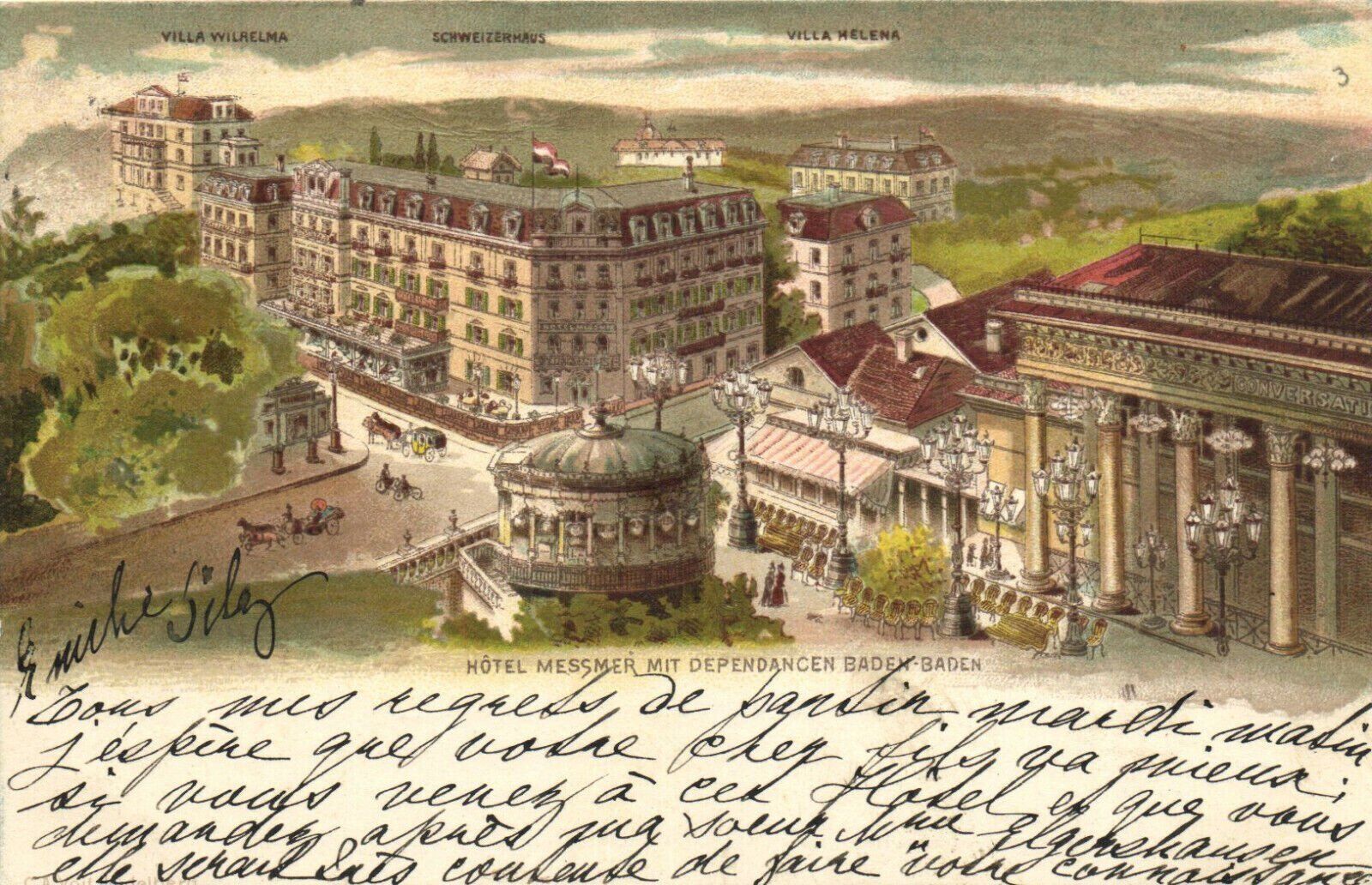 PC GERMANY, HOTEL MESSMER, BADEN-BADEN, vintage LITHO postcard (b31901)