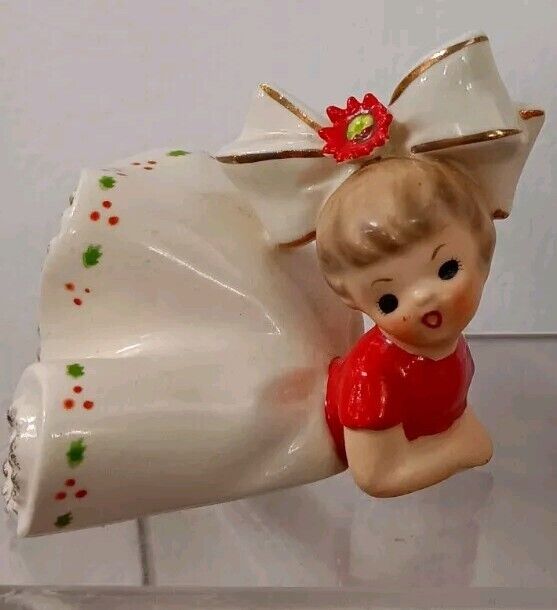 Vintage Inarco 1963 Christmas Girl Figurine Bow Bloomers Poinsettia E1265