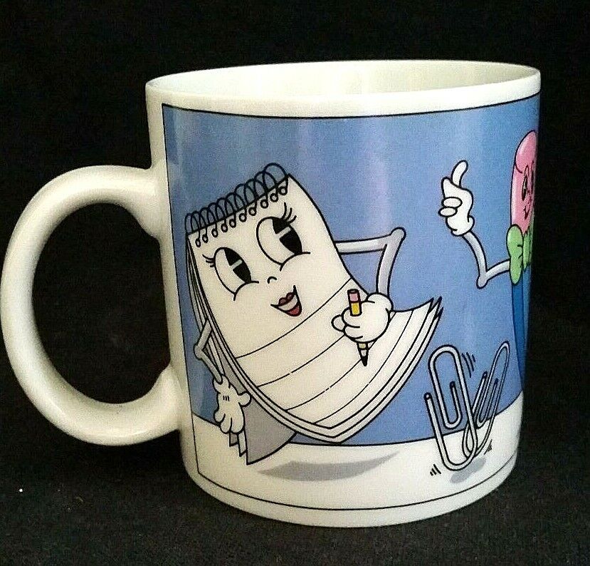 1983 Dancing Pencils Coffee Tea Novelty Mug Teleflora Exclusive Caricature Gift
