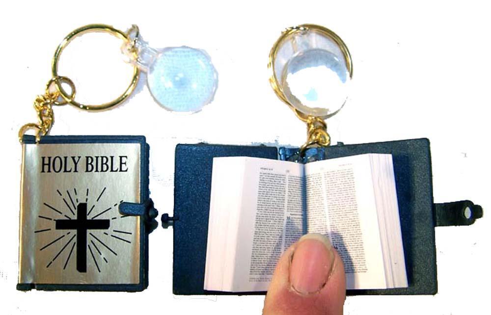 6 MINI GOLD BIBLE KEY CHAINS religious book small novelty keychain magnifer