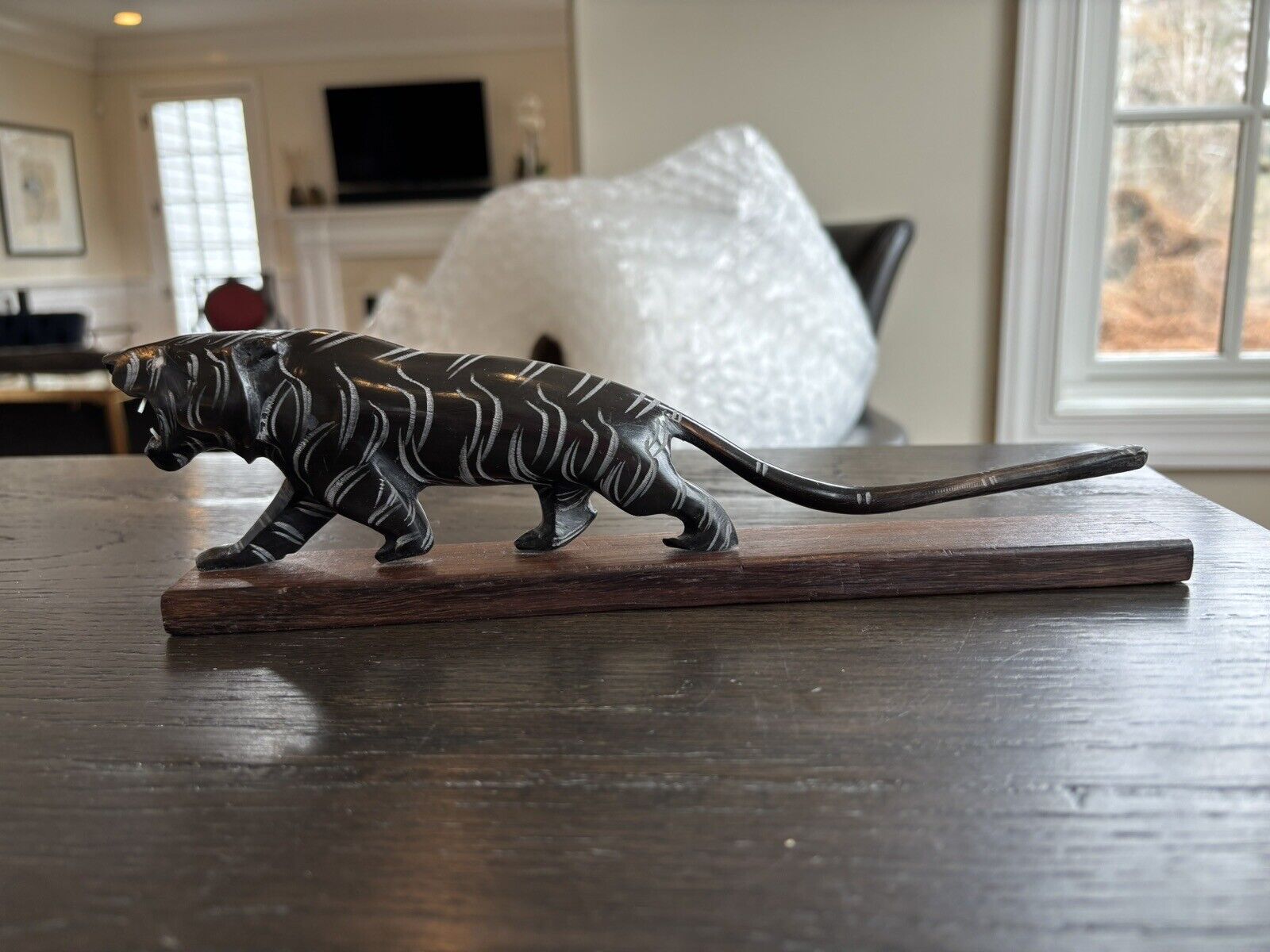 Vtg Carved Tiger From Horn
