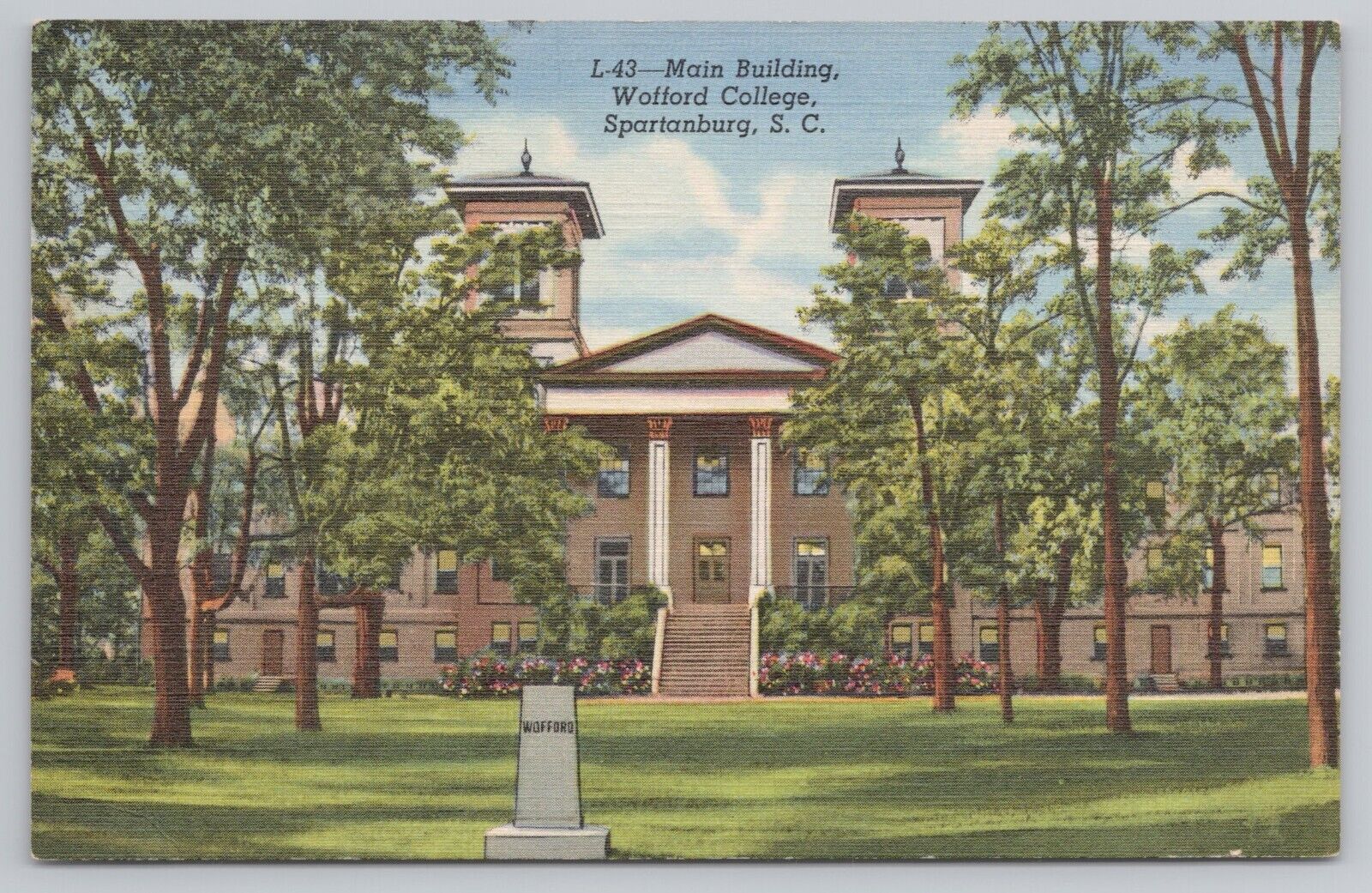 Main Building, Wolford College, Spartanburg, SC Vintage Postcard