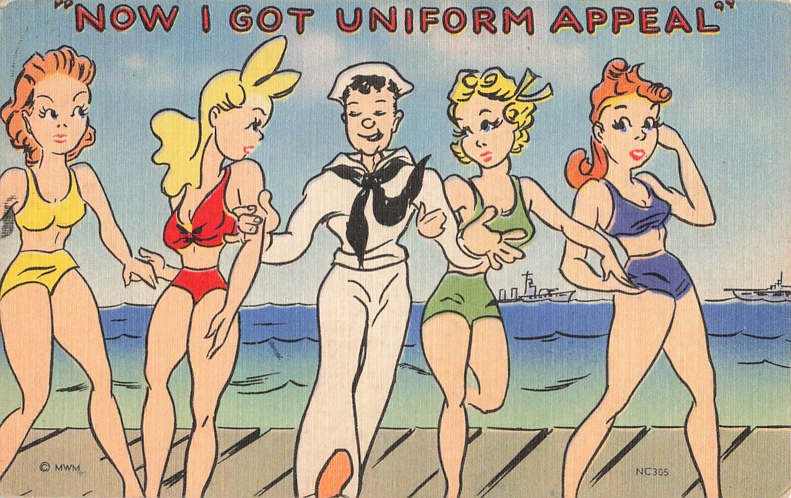 Comic Postcard Sailor Bathing Beauties Uniform Appeal Postmark 1947    P2*