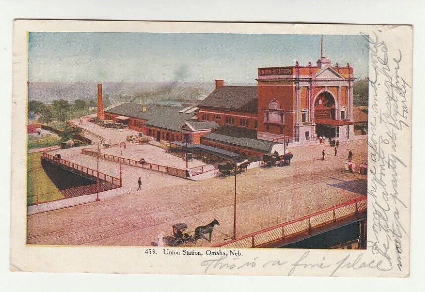 1908 Postcard NE Omaha Nebraska Union Station Embossed Barkalow Bros No 453 Oct