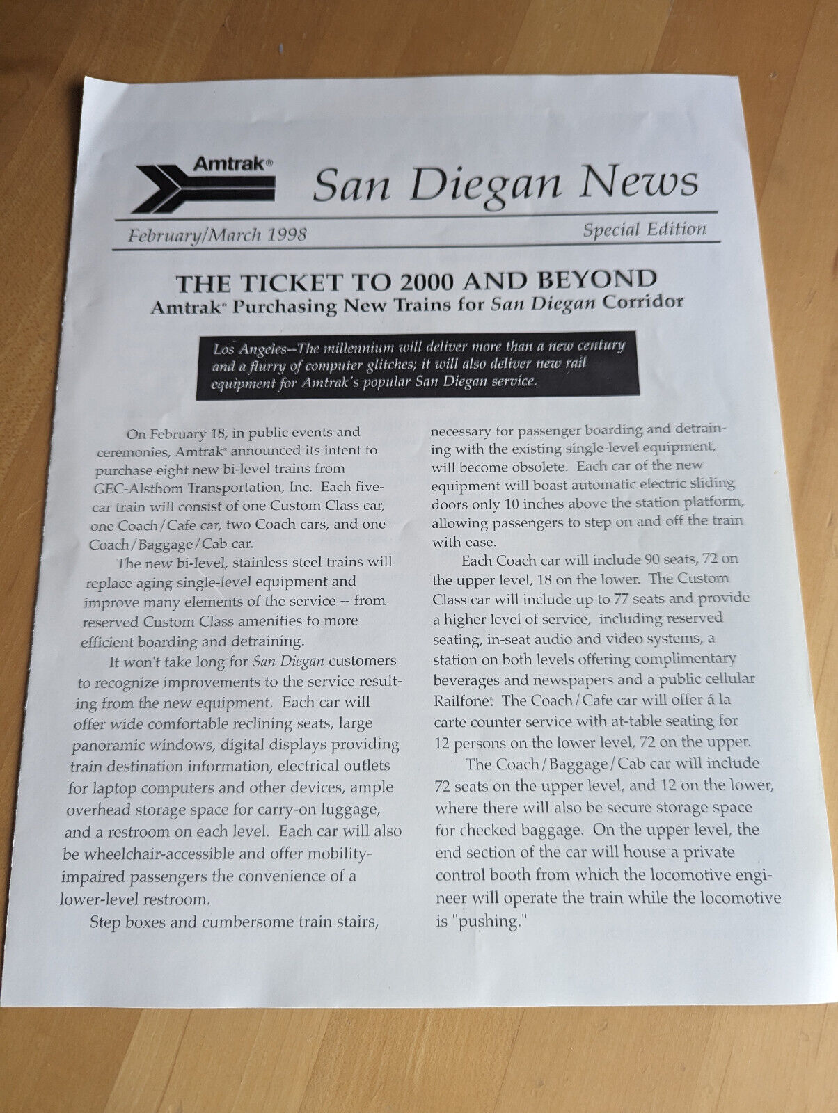 Amtrak onboard San Diegan News Feb/March 1998 Special Edition