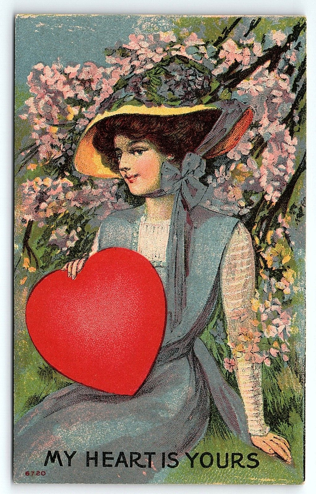 c1910 VALENTINE MY HEART IS YOURS FANCY VICTORIAN LADY FLORAL POSTCARD P2498