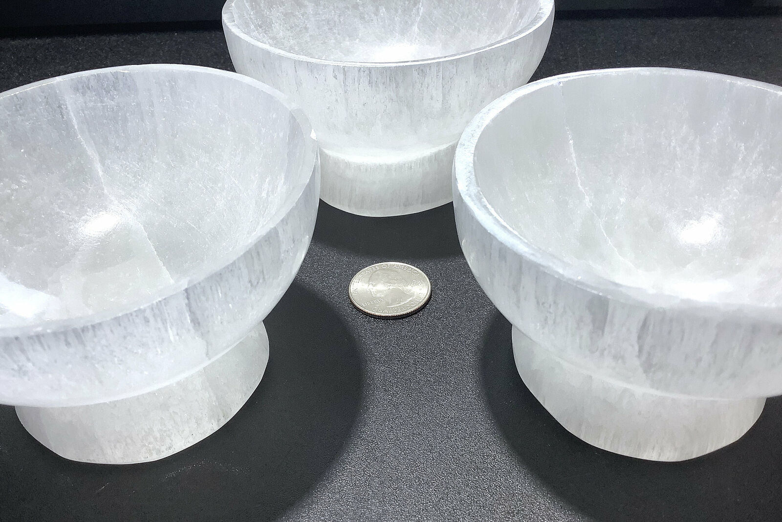 Wholesale Bulk Lot 3 Pack Of Selenite White Crystal Bowl Carved Crystal Decor