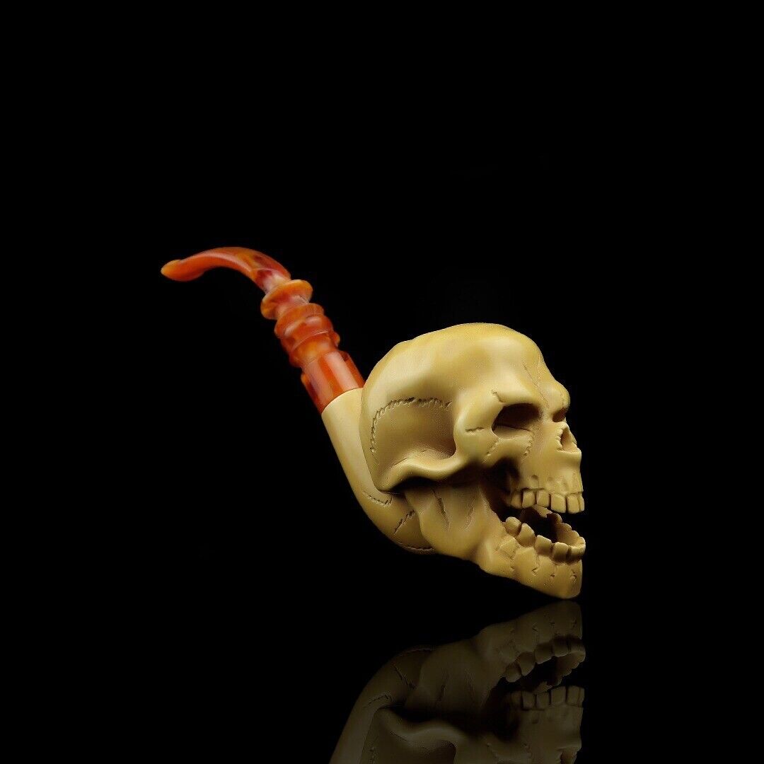Large Skull  Pipe By Ali  New Block Meerschaum Handmade W Case#964