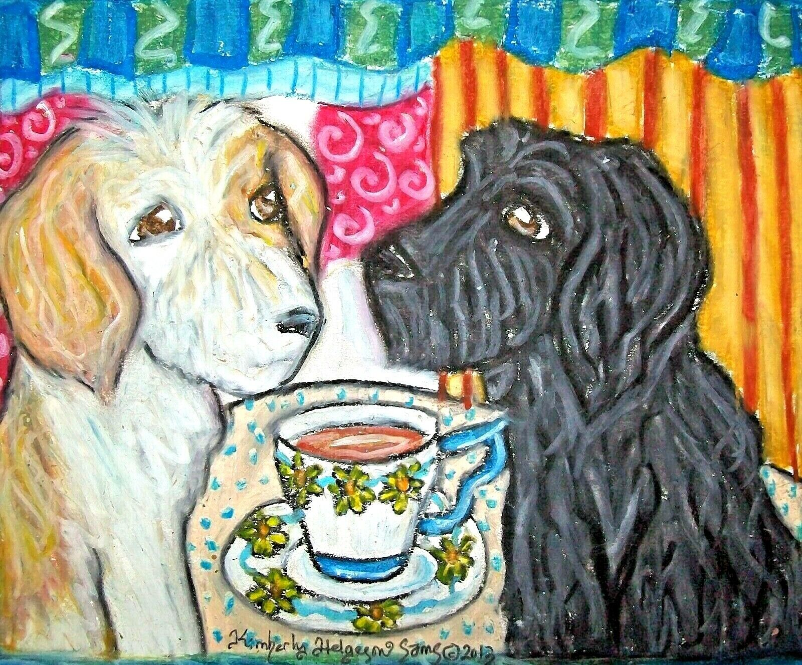 GOLDENDOODLE DOG 11 x 14 Art Print by Artist KSams Dogs Drinking Tea